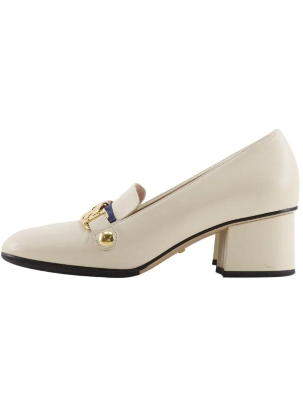 Gucci Sylvie Sherry Line Chain Leather Ivory Pumps Heel